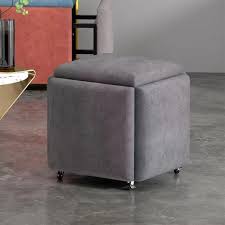 5-In-1 Cube Nesting Ottoman Stool, Footstool, Stackable Sofa Chair, With Casters