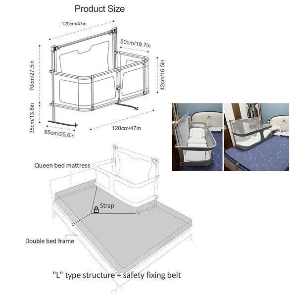 3 In 1 Baby Bed Without Mattress Breathable And Visible Mesh Window Sturdy Aluminum Alloy Bed Bracket For Baby Co-Sleeping