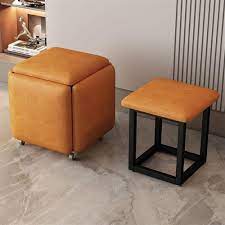 5-In-1 Cube Nesting Ottoman Stool, Footstool, Stackable Sofa Chair, With Casters