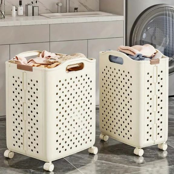 Foldable Household Laundry Basket With Wheels, Large Capacity Laundry Hamper