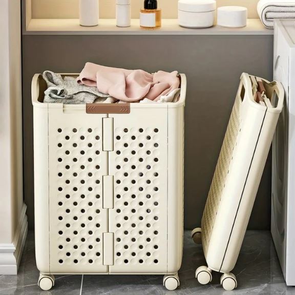 Foldable Household Laundry Basket With Wheels, Large Capacity Laundry Hamper