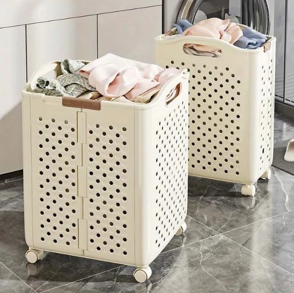 Foldable Household Laundry Basket With Wheels, Large Capacity Laundry Hamper