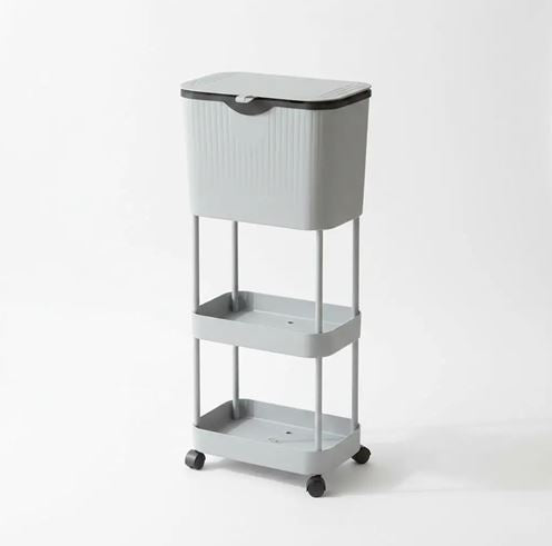 Kitchen Trash Can with Lid, Garbage Bin with Storage Rack, Narrow Waste Basket