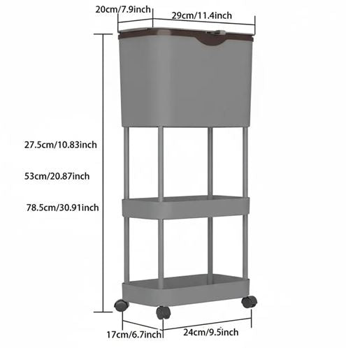 Kitchen Trash Can with Lid, Garbage Bin with Storage Rack, Narrow Waste Basket